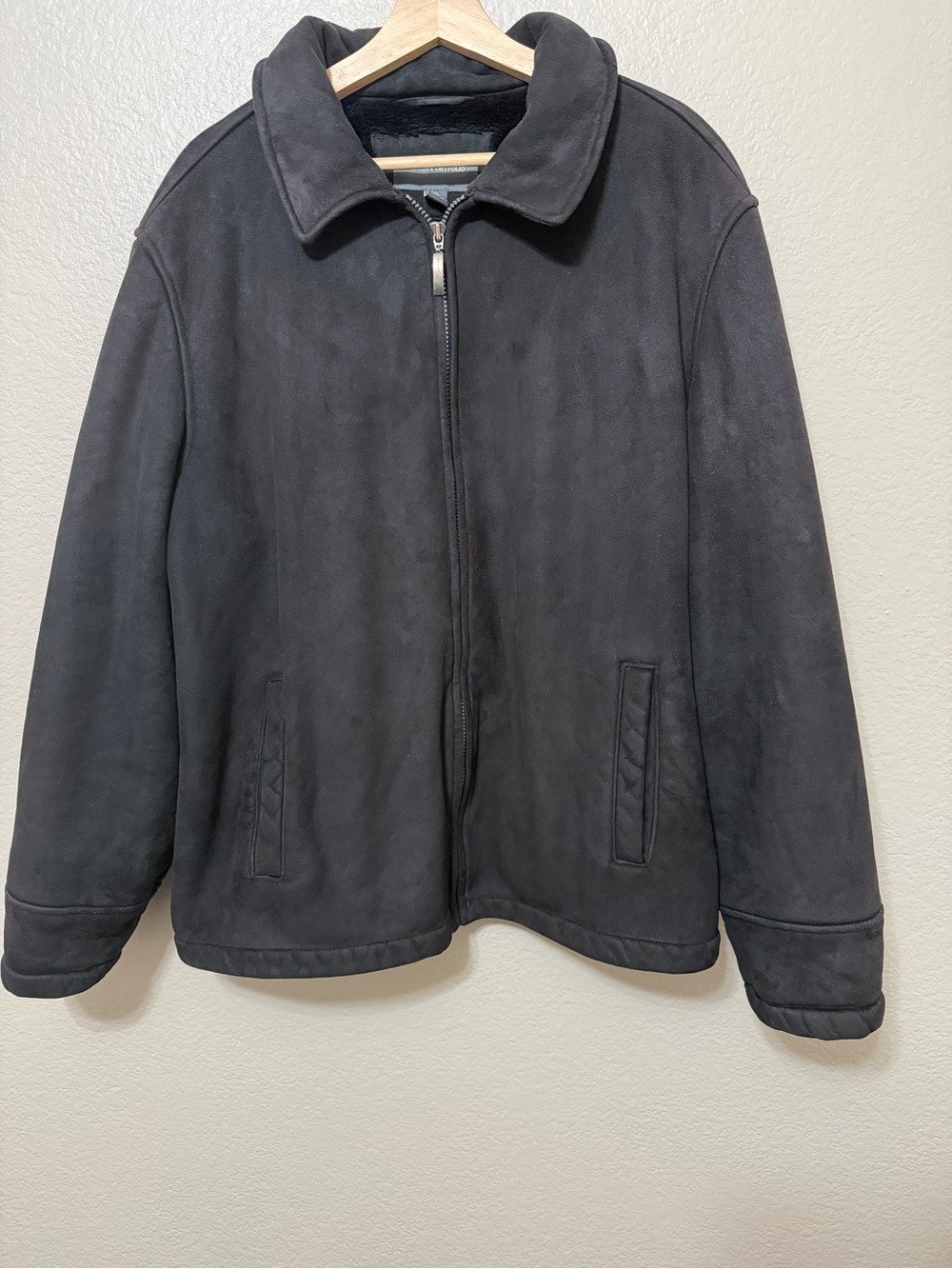 Perry Ellis Portfolio Men’s Black Suede-Look Bomber Jacket Size XL Warm Heavy